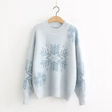 Women's Christmas Sweater Round Neck Snowflakes Knitted Sweater Jumper Pullover Winter Warm Cashmere Imitation Sweater For Women