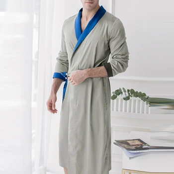

INCERUN Fashion Men Sleep Robes Long Sleeve Patchwork Sleepwear Soft Comfortable Kimono Bathrobes V Neck Mens Nightgown Homewear