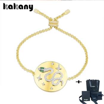 

Kakany's New Design Simple Large Coin Charm Snake Bracelet Cz Green Eye Gold Bracelet For Precious Jewelry For Egyptian Women