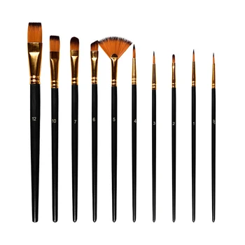 

10pcs Round Pointed Tip Nylon Hair Art Supplies Paint Brushes Set Miniature Drawing Watercolor Artist Acrylic Learning Portable