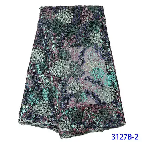High Quality African Sequins Lace Fabric French Tulle Mesh Lace Embroidered Sequence Lace Fabrics for Nigerian Wedding APW3127B - Цвет: 3127B-2