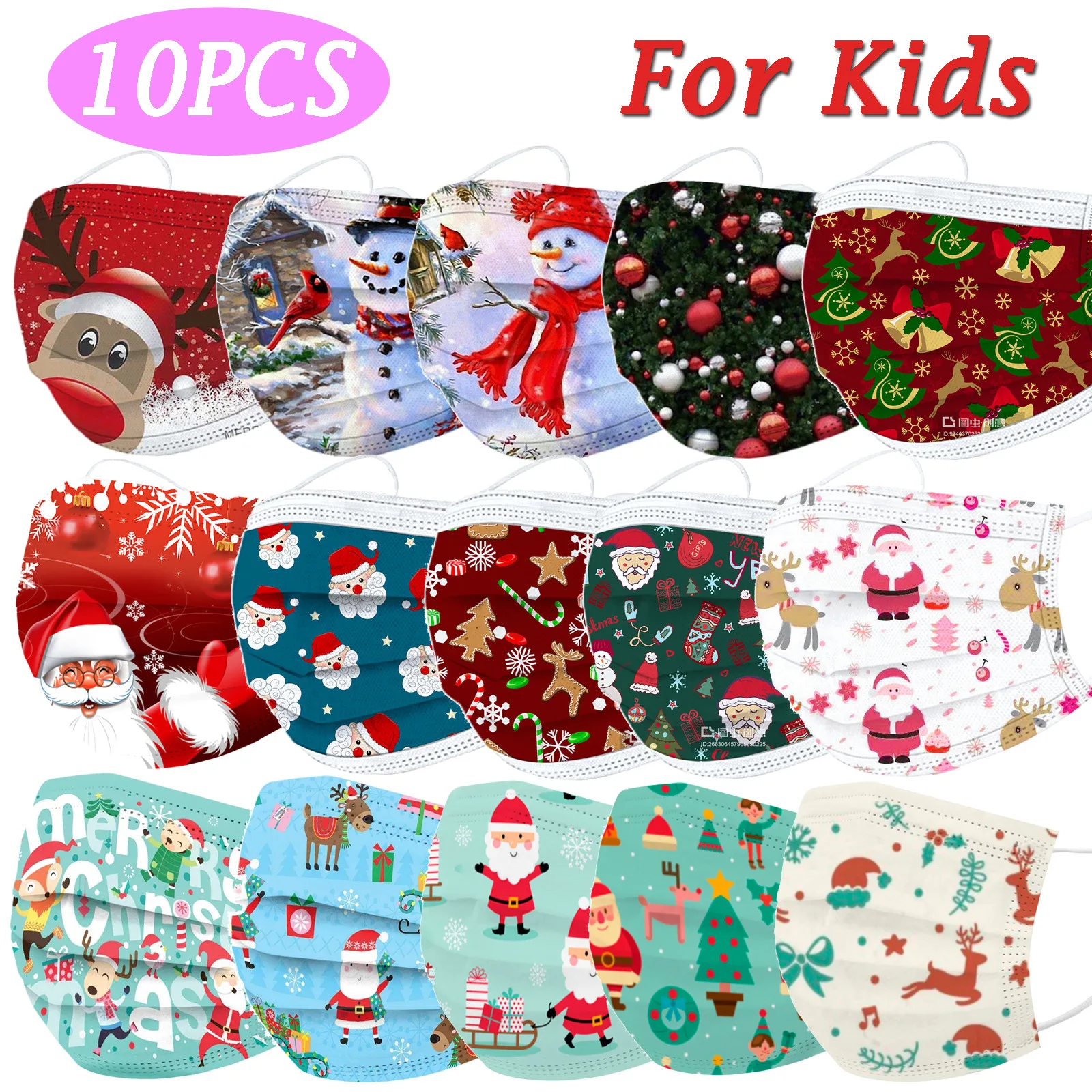 10pc Children's Christmas Disposable Face Mask Mix Color Mascarillas Negras Mascarilla Navidad Masque Noir Halloween Cosplay |