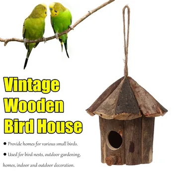 

Wooden Bird Nest Hanging Bird House Natural Wooden Bird Cage Resting Place Free-standing Outdoor Birdhouse Wooden Box