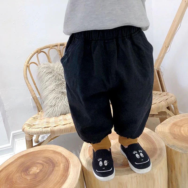 Autumn And Winter New Style Children Casual Crawler Korean-style Childrenswear Girls Double Layer Wrinkled Trousers BOY'S M