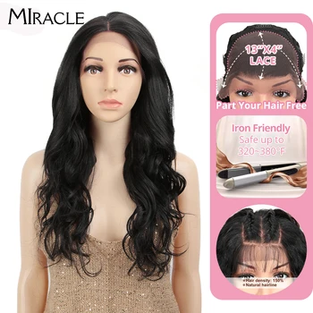 

MIRACLE Black Wig Long Wavy Synthetic Lace Front Wig 13*4 Ombre Blond Wigs For Black Women High Temperature 150% Density Wig