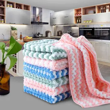 

Coral Pile Absorbent Cloth Kitchen Dish Towel Drying Oil Free Dishwashing Rag Microfiber Tea Towels