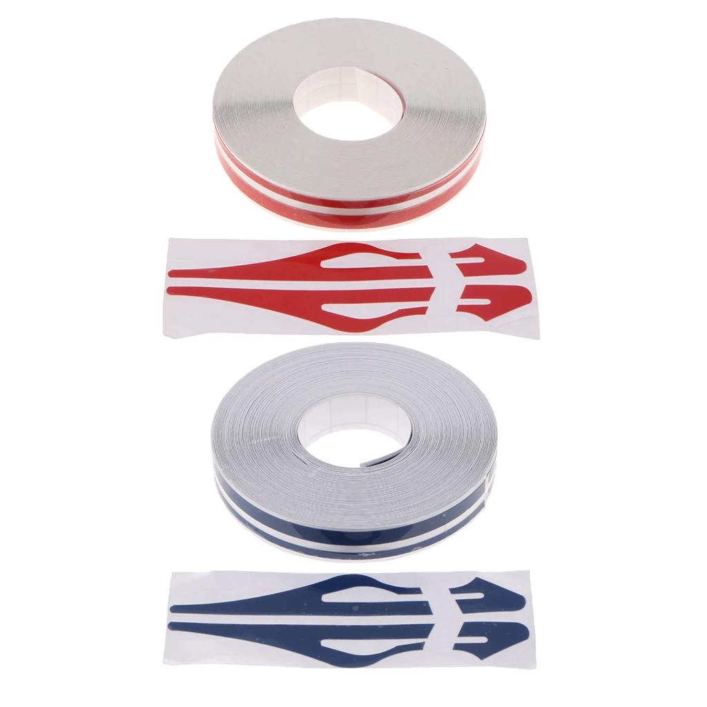 2x Brooches Stripe Tape Vinyl Decal Car Sticker Steamline Dual Line Blue+Red