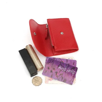 

The First Layer Cowhide Mini Coin Purse Ladies Short Fashion Soft Wallet Simple Coin Purse Leather Card Holder