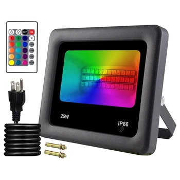 

25W RGB LED Flood Light, IP66 Waterproof Safety Light, Color Changing Spotlight, Colorful Remote Control Flood Light US Plug