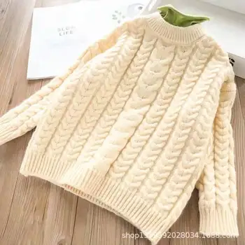 

2019 Autumn Winter New Girls Pile Collar Sweater Children Baby Twist All-match Brand Thicken Fleece Custom Any Logo Soft