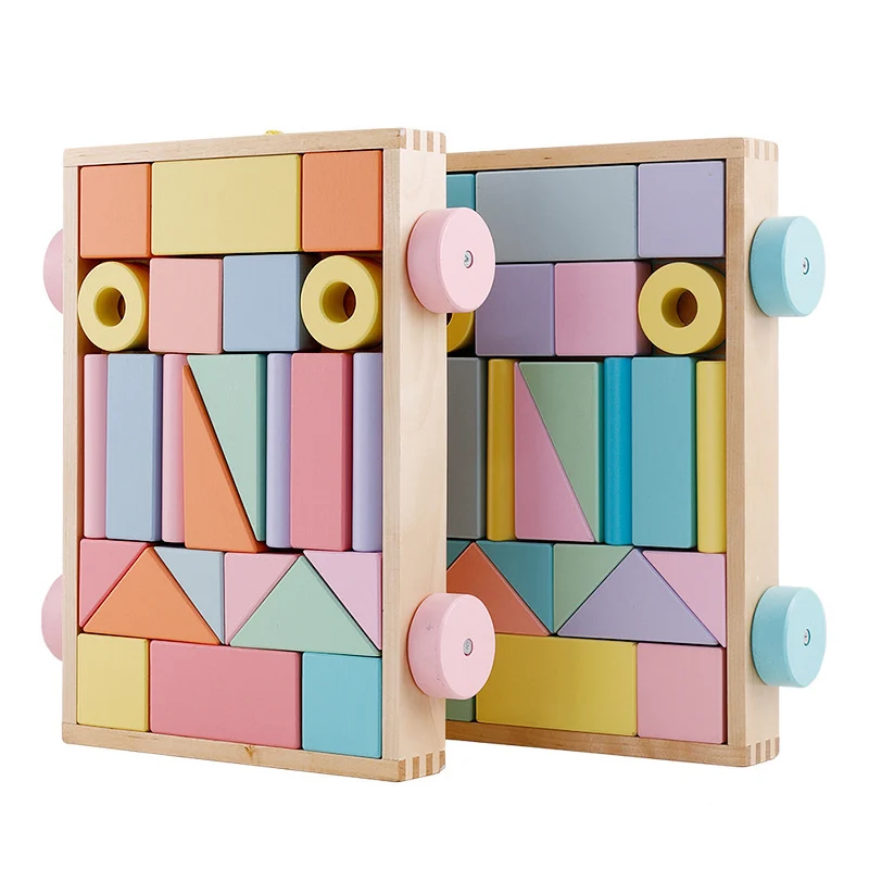 

24Pcs Montessori Nordic Educational Wooden Toys Wood Building Blocks Set Wooden Rainbow Bricks Roll Trailer Craft Toys Kid Gift
