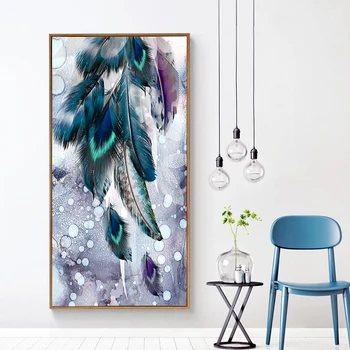 

Modern Decorative Painting Blue Feather Wall Art Pictures For Living Room Canvas Prints Big Size Abstract Cuadros Decoration