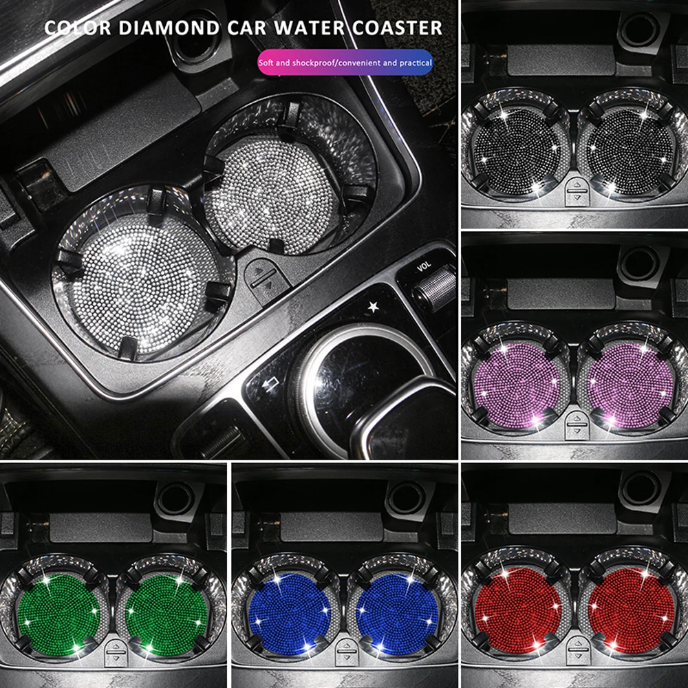 2PCS Diamond Car Coaster Water Cup Slot Non-Slip Mat Silica Gel Pad Holder Gadget Bling Accessories for Woman | Автомобили и