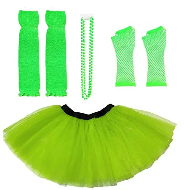 Женские костюмы для косплея 80 s, набор костюмов-пачка и гетры, ажурные перчатки и бусины - Цвет: green