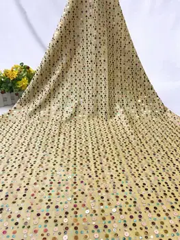 

High Quality Nigerian African Sequins Lace Fabric Latest Bridal gold Tulle Lace Fabrics for Wedding Party Dress FD829