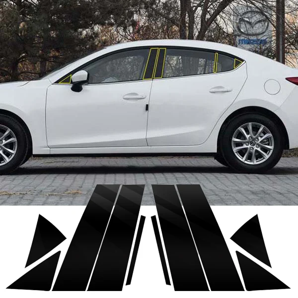 10 шт. набор подходит для Mazda 3 Axela sedan- черный ПК Дверь B, C колонна зеркальная пластина литье автомобиля аксессуары для укладки