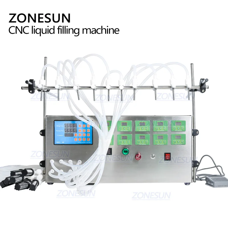 Электрический насос ZONESUN с цифровым управлением, разливочная машина для жидкости 3-4000 мл, для жидкой парфюмерной воды, сока, эфирного масла с 10 головками
