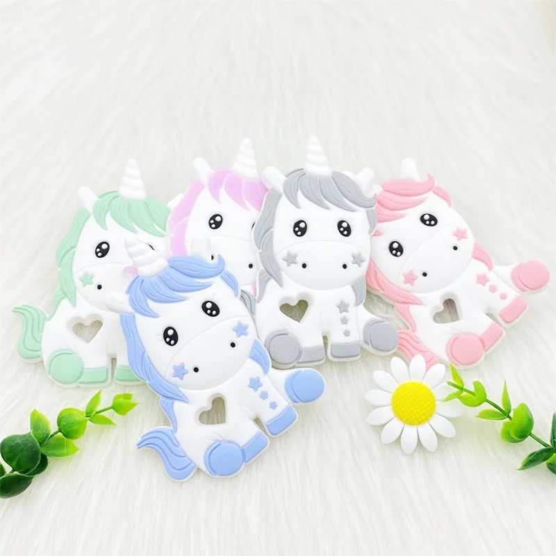 1PCS Unicorn Silicone Baby teether Cartoon Animal DIY Pacifier Dummy Sensory Jewelry Gift Toy Accessories beads 4