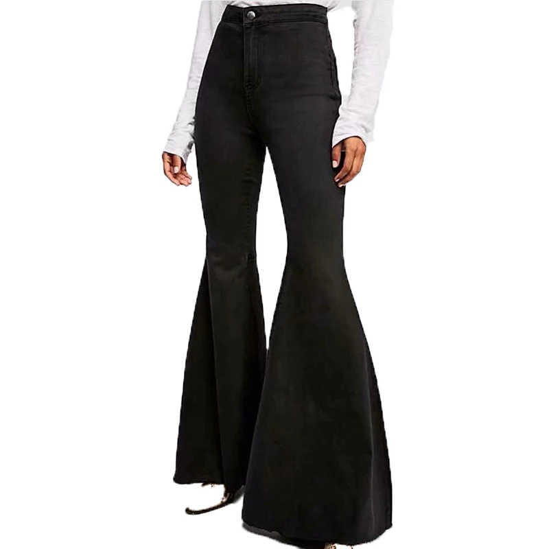 Винтажные расклешенные джинсы с расклешенным низом для женщин, джинсы для мам с высокой талией, женские тянущиеся длинные широкие джинсы, женские повседневные пышные джинсовые брюки