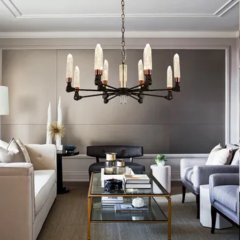 

Nordic Personality Chandelier Modern Simple Creative LED Crystal Iron Light Living Room Bedroom Dining Room