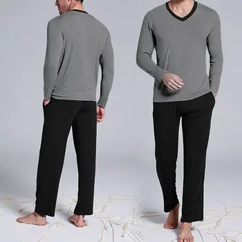 

Men's Pajamas Sets Comfortable Long Sleeve V Neck Sleepwear Long Pants Homewear Soft Leisure Men Pyjamas Suits 2 Pieces INCERUN