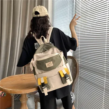 

School Bag Women Korean-Style High College Student Contrast Color Backpack Japanese-Style Hipster Girl'S Mass