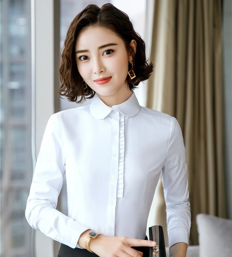 

Ladies Office Elegant White Blouses and Shirts for Women Business Work Wear OL Styles Long Sleeve Tops Clothes Blouse
