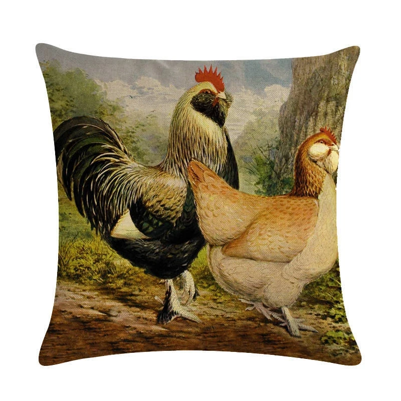New Home Decor Chicken Printed Cushion Cover Linen Pillowcase Decorative Throw