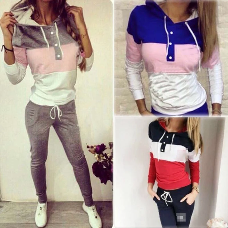 

2Pcs Autumn Winter New Fashion Women Casual Elastic Waist Print Tracksuit Hoodie Sweatshirt Sweater Pants Jogger Outfits Set