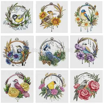 

Bird on garland patterns Counted Cross Stitch 11CT 14CT DIY wholesale Chinese Cross Stitch Kits Embroidery Needlework Sets