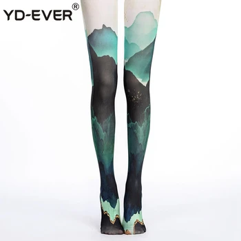 

YD-EVER print women tights Cotton Jacquard Pantyhose brand fashion Thin Spring Autumn Tattoo Colored Printed Hosiery 898