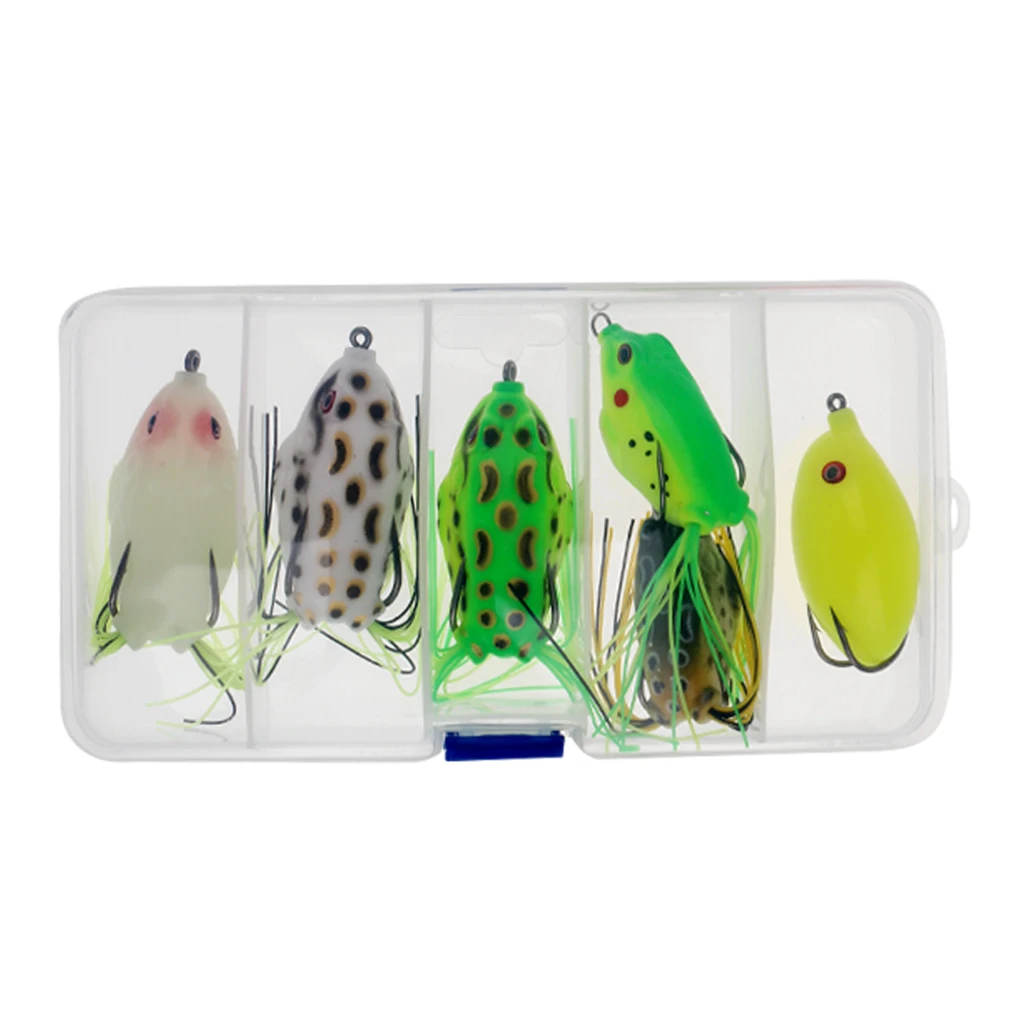 6 Pcs Topwater Frog Lure Kit Set Lots for Bass Snakehead Freshwater Saltwater Soft Bait Crankbait