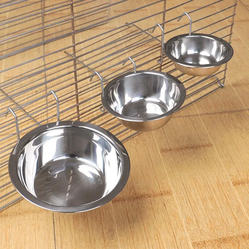 

Stainless Steel Pet Bowl Can Hang Stationary Dog Cage Bowls Dog Cat Hanging Bowls Durable Puppy Kitten Feeder Water Food Bowl