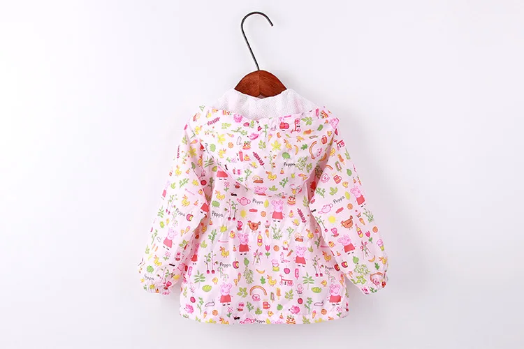 Детская одежда для девочек; сезон лето-осень; ветрозащитное пальто с капюшоном на молнии с изображением Пеппы; воздухопроницаемая одежда