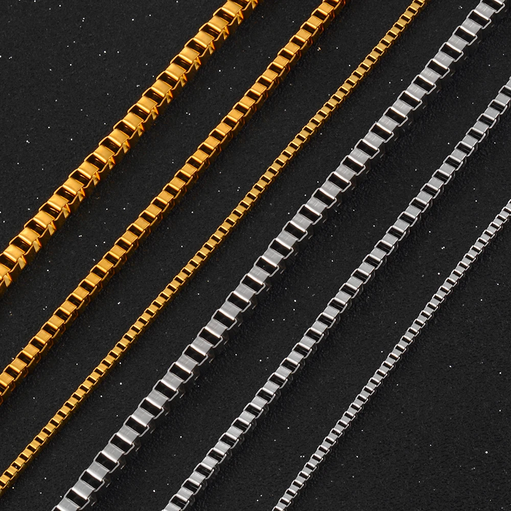 

Fashionable Stainless Steel Box Square Link Chain Necklace Gold Color Various Sizes And Widths Can Be Customized