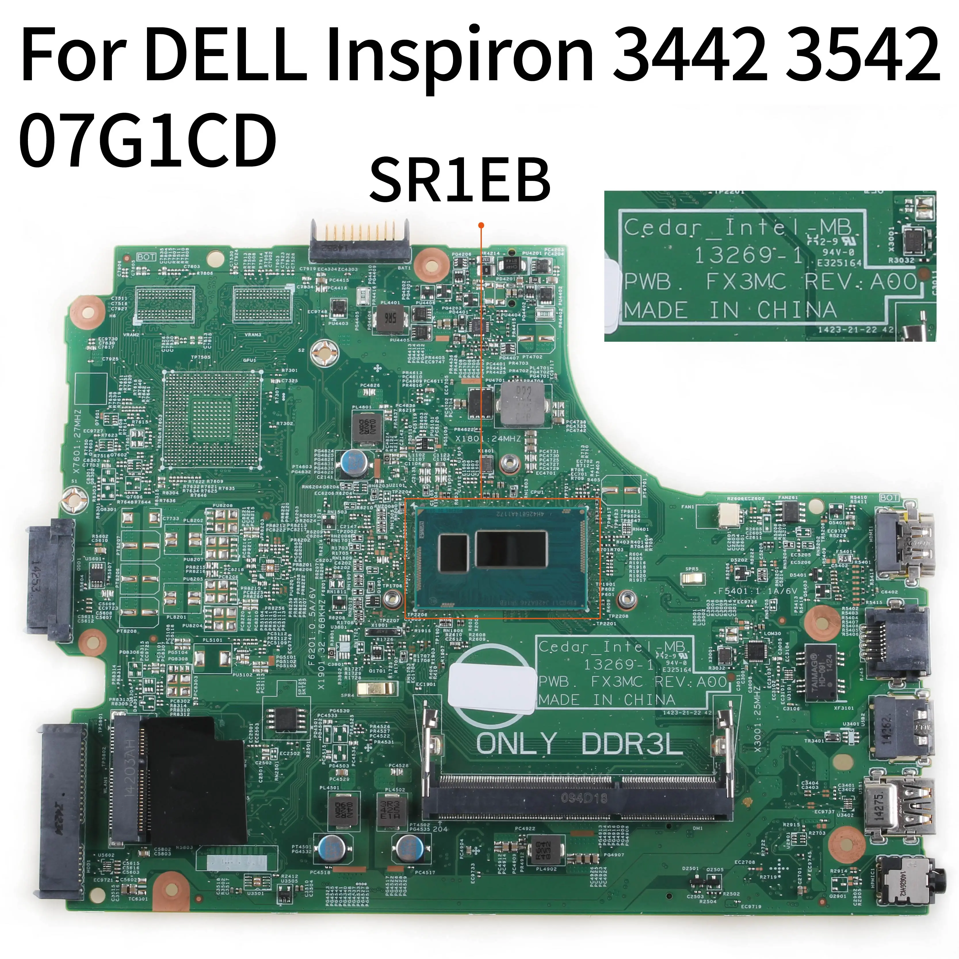 KoCoQin материнская плата для ноутбука DELL Inspiron 3442 3542 3443 3543 I7-4510U SR1EB HDMI материнская плата 13269-1 CN-07G1CD 07G1CD