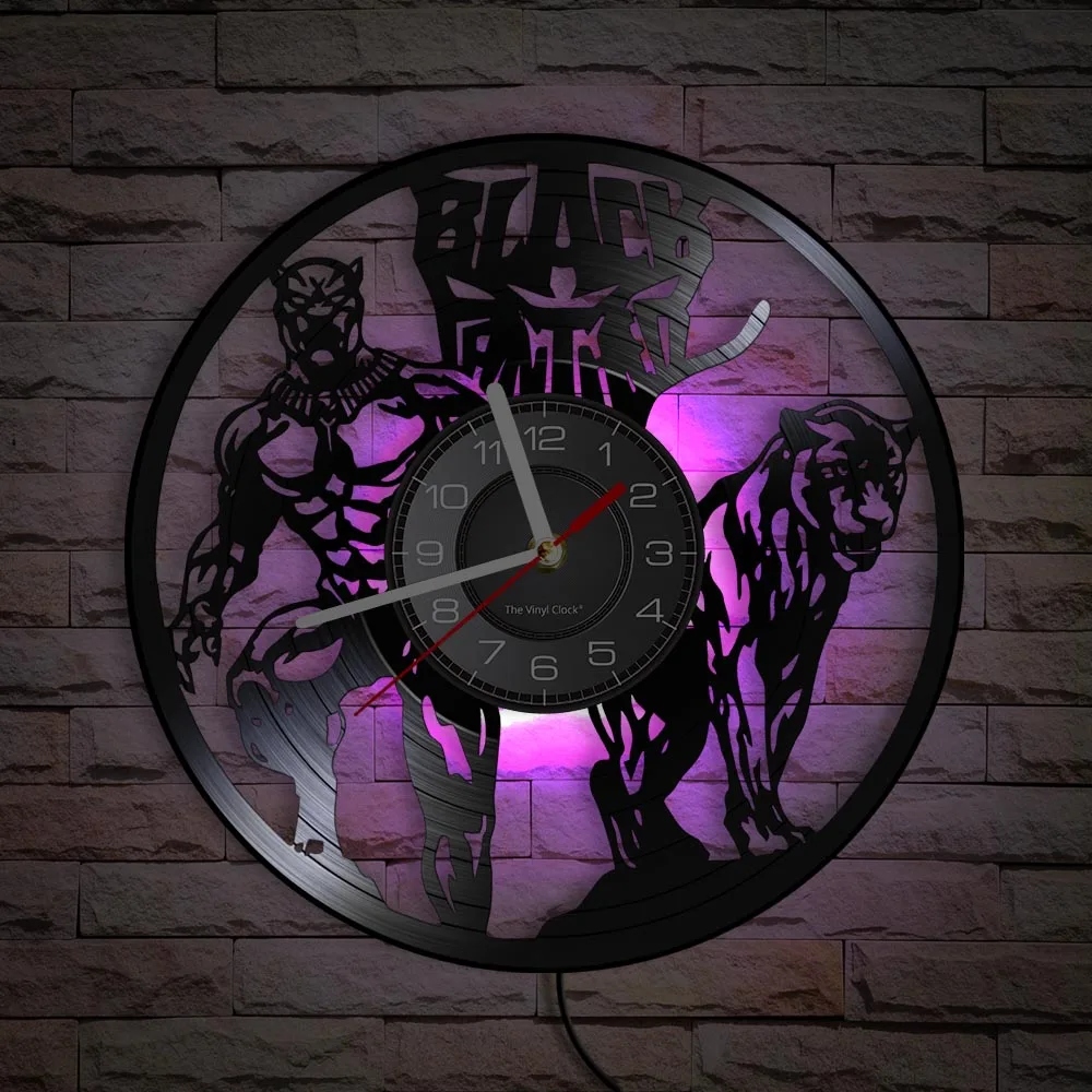 Wakanda Forever Panther Superhero Inspired Vinyl Record Wall Clock Silent Non Ticking Timepieces Retro Wall Watch For Kids Room 4
