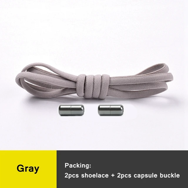 1 Pair 21 Colors No Tie Shoelaces Round Color Metal Lock Elastic Shoelace General For Children And Adults Sneakers Lazy Laces gray