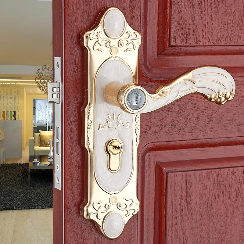 

Yang Sent Bedroom Solid Wood Door Handle Vintage Door Lock Hardware Locks European Style Interior Door Pastoral Style Amber Whit