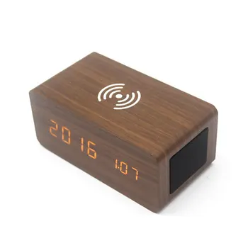 

Multi-functional Wireless Rechargeable Alarm Clock Creative Wooden Bluetooth Speakers Fashion Gift Wood Clock