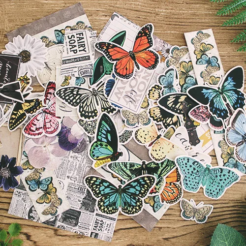 

68pcs/lot Vintage Butterfly Insect Creative Transparent Sticker DIY Scrapbooking Photo Label Album Escolar