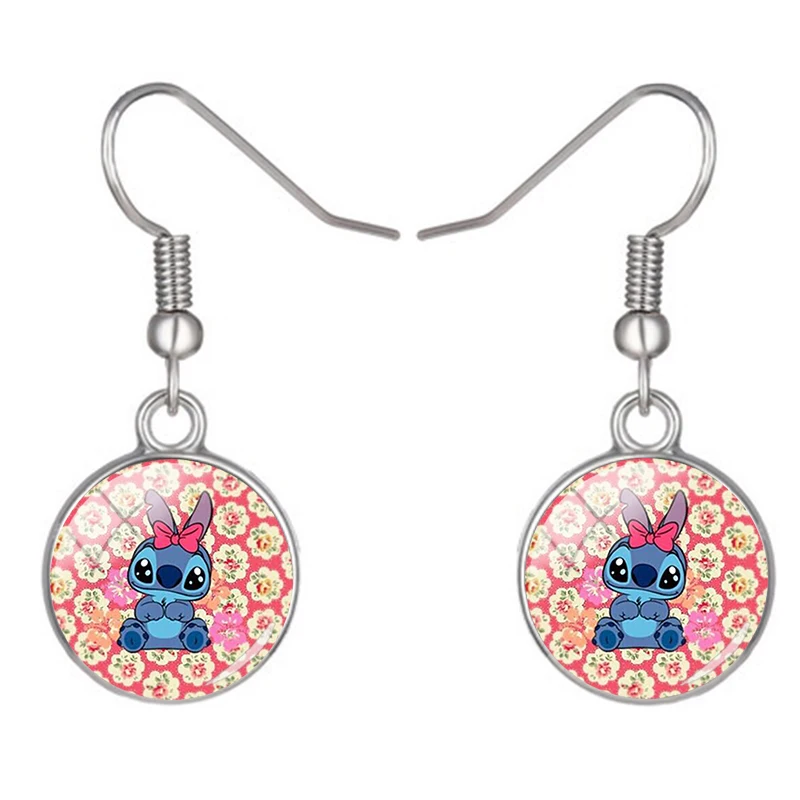 Disney Creative Design Stitch Cute Baby Pendant Earrings Cabochon Glass Art Printed Round Jewelry Girls | Украшения и аксессуары