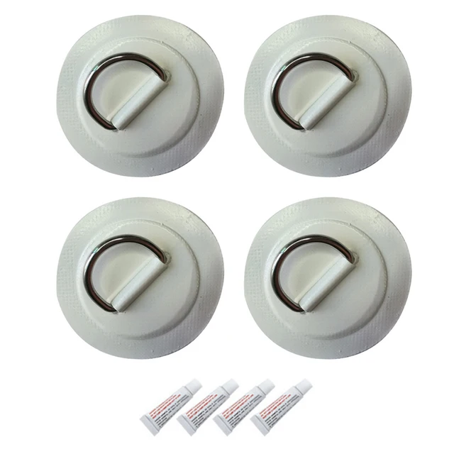 Surfboard Dinghy Boat PVC Patch With Stainless Steel D Ring Deck Rigging SUP Board Round Ring Pad with Elastic Bungee Rope Kit White with 4 Glues