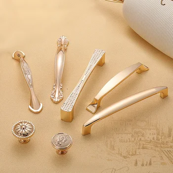 Gold Door Handles Wardrobe Drawer Pulls Kitchen Cabinet Knobs and Handles Fittings for Furniture Handles Hardware Accessories