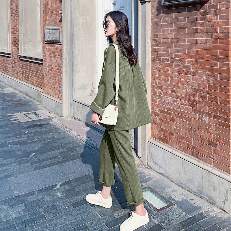 

Striped Suit WOMEN'S Suit 2020 New Style Early Autumn Korean-style Elegant Slimming Western Style Fashion Network Red Pants Two-