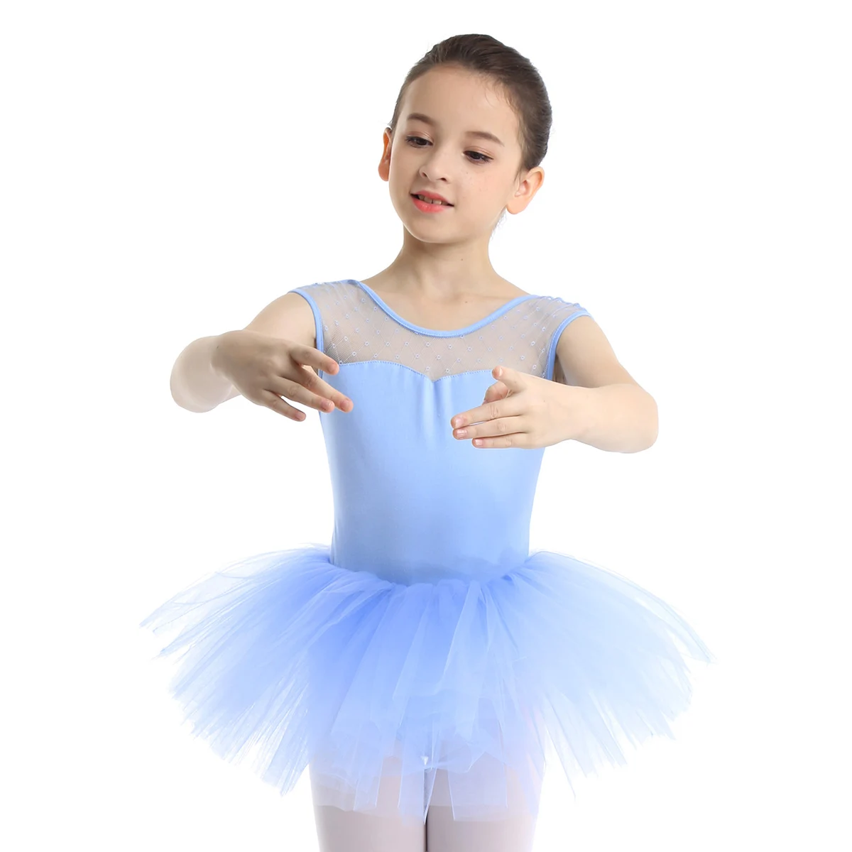 

Kids Girls Sleeveless Mesh Splice Ballet Dance Gymnastics Leotard Tutu Dress Professional Ballerina Fairy Prom Party Costume