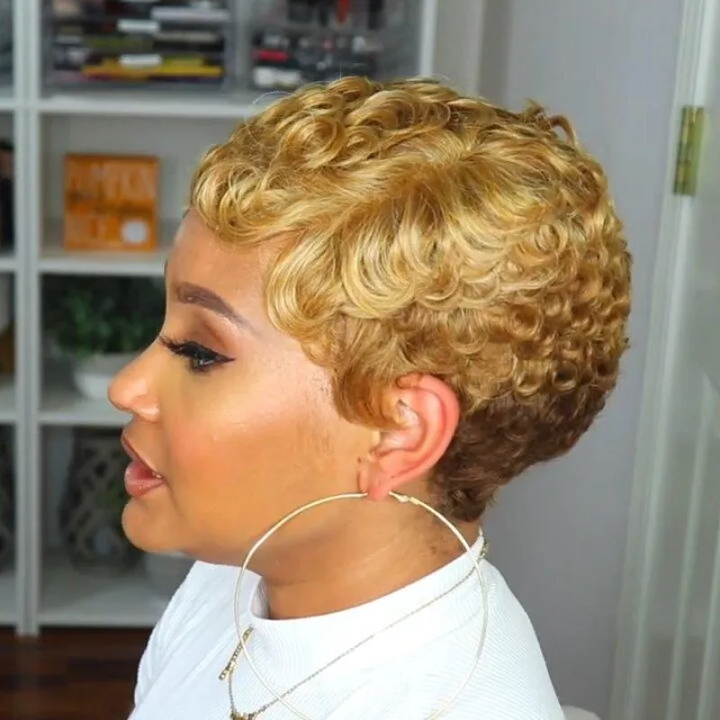 WIGERA Synthetic Short Curly Pixie Cut  Bob Wig Glond Brown/ Black/Wine Red Hair  Colored Wigs For Women