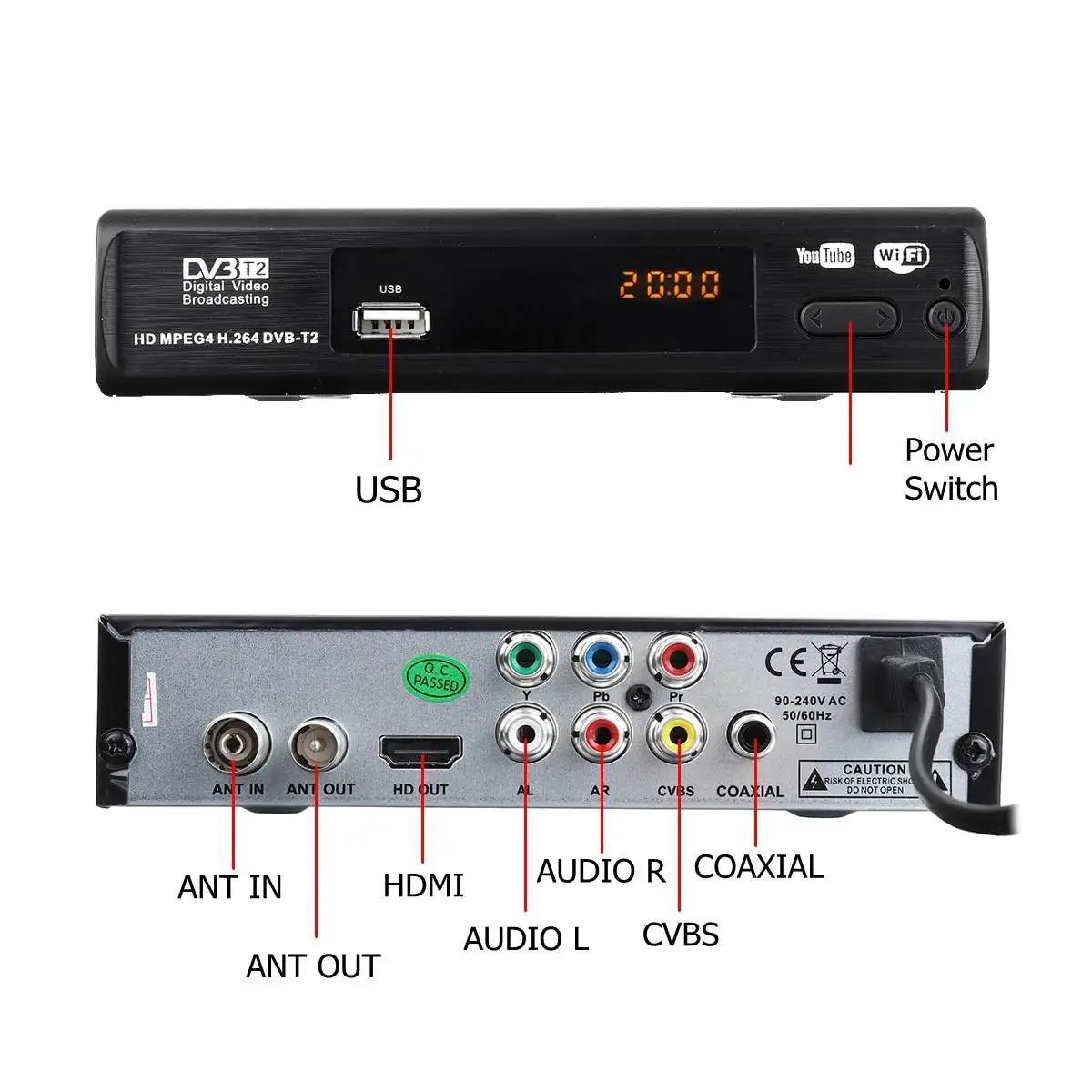DVB-T2 приемник USB2.0 DVB T2 ТВ-тюнер Full-HD 1080P цифровой смарт-поддержка ТВ-коробок MPEG H.264 I P tv Встроенная русская инструкция