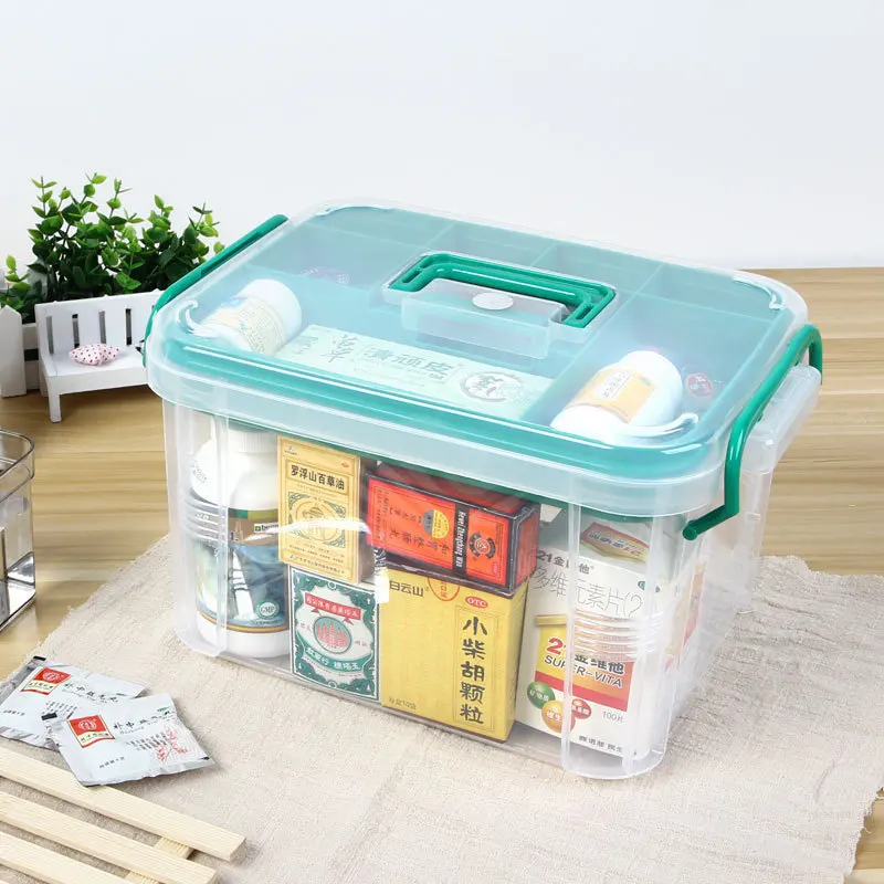 First Aid Box Multi-Layered Home Kit Healthy Medical Plastic Medicine Large Transparent Box