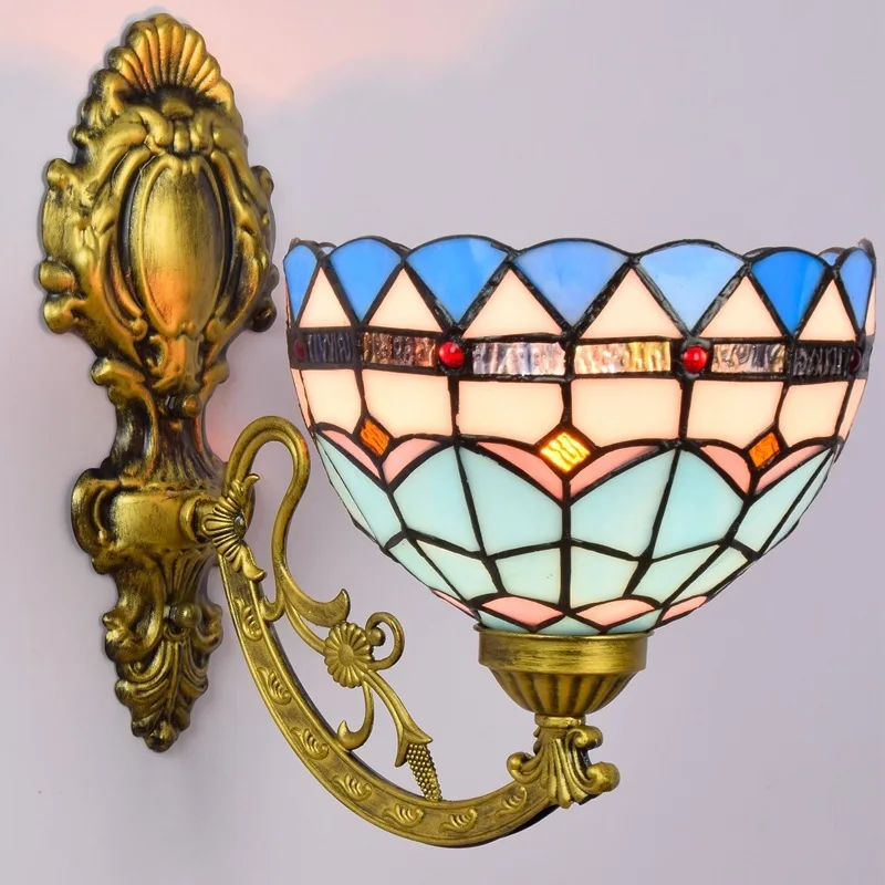 

glass retro mirror front lamp American garden bedside wall lamp corridor Mediterranean single head glass wall lamp